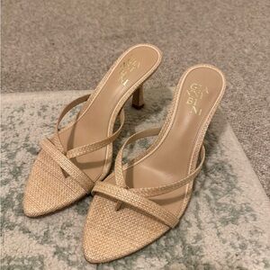 Gianni Bini Beige Woven Strappy Mule Heels